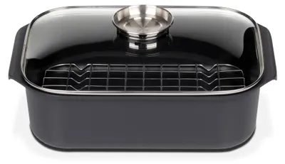 Produktbild von GSW Rechteckbräter Gourmet Aluguss Induktionsfähig Schwarz mit Glasdeckel