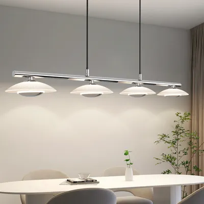 Produktbild von ZMH Pendelleuchte LED Hängelampe Esstisch  Esszimmerlampe Modern Design Esszimmer Hängeleuchte Wohnzimmer 4 Flammig 3000K Warmweiß Chrom Glas Metall Pendellampe für Schlafzimmer Küche