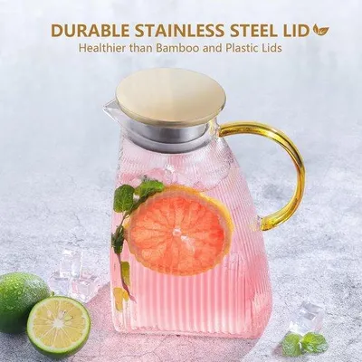 Immagine prodotto di Caraffa in vetro con coperchio in acciaio inossidabile per bevande calde o fredde (1,8 litri, vetro, per l'uso quotidiano)