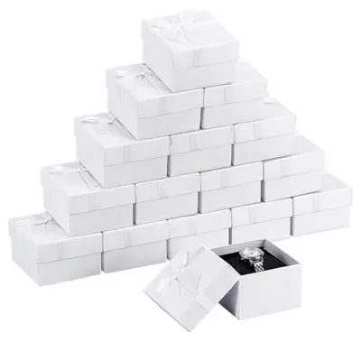 Produktbild von Geschenkdozen für Schmuck - 16 Stück - Elegante Weiße Kartonverpackung mit Flügelkissen