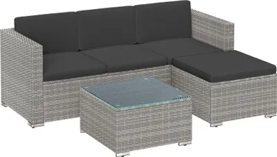 Produktbild von SONGMICS (5-tlg) Gartenlounge-Set, Tisch, Fußhocker und Sofa, mit Kissen, grau-dunkelgrau