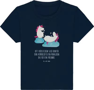 Produktbild von Mr. & Mrs. Panda T-Shirt Einhorn Sekt 6. - 12. Monat - French Navy - Geschenk, Baby Kurzarmshirt, Spaß, Kleinkind Shirt, Freundin, BFF, Unicorn, Einhörner, Babyshirt