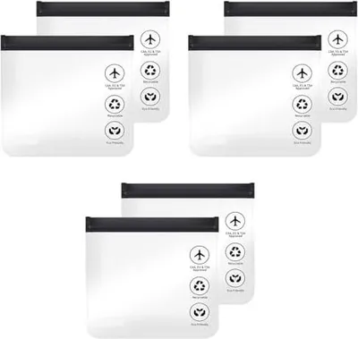 Produktbild von 6 Stück Zip Beutel Flugzeug, 20x20cm Reise Kosmetiktasche Transparent Kulturtasche Auslaufsichere Reisekulturbeutel wasserdichte Reisekulturbeutel Flughafensicherheit Zugelassene Flüssigkeitsbeutel