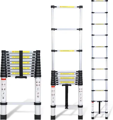 Image de Bettizia Échelle télescopique aluminium 3,2M, Échelle extensible, Échelle pliante, Échelle multi-usages, Échelle double, Échelle de ménage, Échelle extérieure, Capacité de charge 150 kg