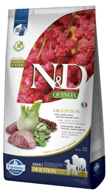 Obrázek produktu pro Farmina Pet Food N&D Quinoa, Dospělý jedinec, Velký (26 až 44 kg), Střední (11 - 25kg), Jehněcí, 7 kg