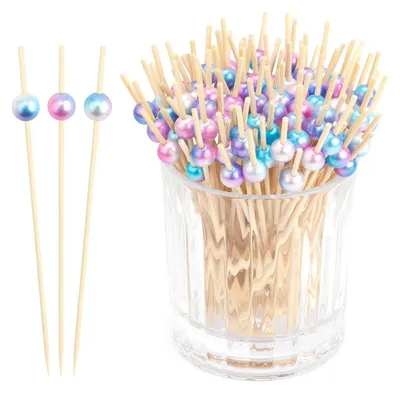 Produktbild von Cocktailspieße Bambus 100 Stück mit Farbverlauf Perlen für Fingerfood und Partydekoration