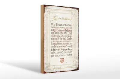 Produktbild von Holzschild Spruch 20x30cm Hausordnung Haus Schild