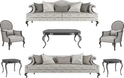 Produktbild von Casa Padrino Luxus Barock Wohnzimmer Set Silber / Grau / Schwarz - 2 Sofas & 2 Sessel & 1 Couchtisch & 2 Beistelltische - Wohnzimmermöbel im Barockstil - Edle Barock Möbel