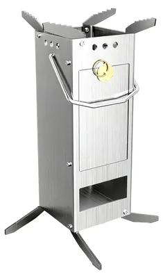 Produktbild von Tragbarer Holzofen für Camping, Wandern, Picknick, Grillen, Kochen – Raketenofen mit Griff, Edelstahl-Holzbrenner