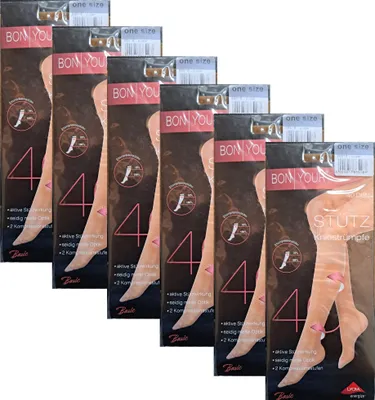 Produktbild von BonYour Damen 6 Paar Stützkniestrümpfe Puder/Hautfarben oder Schwarz in 40den und in den Größen 35-38 oder 39-42, Nylonstrümpfe