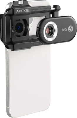 Produktbild von APEXEL APL-MS200 200X Handy-Mikroskopobjektiv mit LED-/UV-Lichtern, eingebautem CPL-Filter, Akku, Mikroskopaufsatz, Telefon-Mikroobjektiv mit universellem Telefonclip, Ersatz fuer iPhone 15/14/13/12, Android-Telefon
