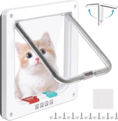 Obrázek produktu pro Bezpečnostní dvířka s čtyřbodovým zámkem – protipořádková dvířka pro kočky – magnetické uzavření – pro psy a kočky – velikost S, bílá