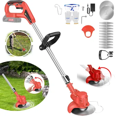 Produktbild von Akku Rasentrimmer, Rasenmäher mit Verstellbarer Teleskopstange, 0-90° Drehbarer Schneidkopf, für Garten und Unkrautentfernung