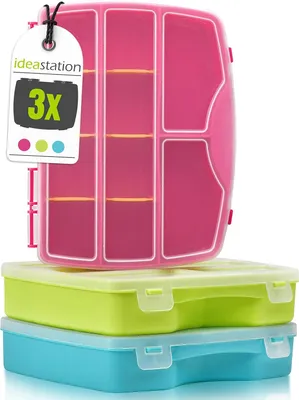 Produktbild von Plastik Aufbewahrungsboxen Set von 3, 19 x 15 cm, Transparente Deckel, Fächer zur Organisation, für Zuhause