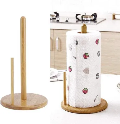 Produktbild von Unyqoos® Stehender Küchenrollenhalter aus Bambus – Retro Holz-Rollenhalter Ø 16 x 30 cm, für alle gängigen Küchenrollen, mit Abrollsicherung