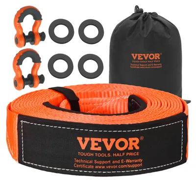 Obrázek produktu pro Sada pro vyprošťování pomocí tažného popruhu VEVOR, 16329 kg, tažné lano s úložnou taškou a 19 mm třmenem s D-kroužkem, nouzový těžký popruh pro SUV, pickupy, nákladní automobily, lodě, terénní vozidla, 76,2 mm x 9,1 m