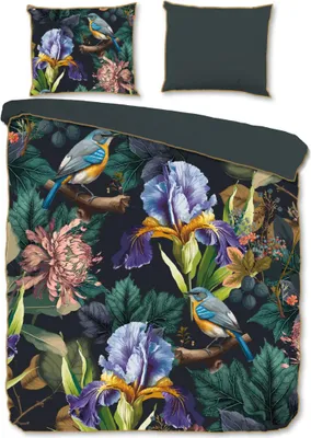 Produktbild von Descanso Bettbezug "Blumen und Vögel" - Anthrazit - (240x200/220 cm) - Baumwolle Satin