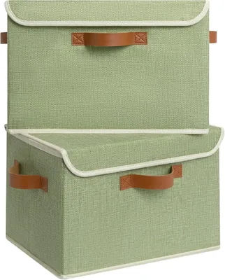 Produktbild von Aufbewahrungsboxen mit Deckel, faltbare Stoffboxen, 2er-Set, Salbeigrün, für Kleidung