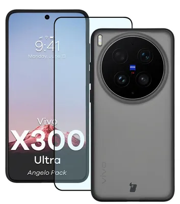 Produktbild von Schutzhülle + gehärtetem Glas für Vivo X300 Ultra, Bizon Angelo Pack, Getönte mit schwarzem Rahmen