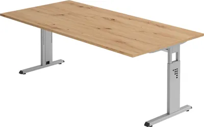 Produktbild von bümö Schreibtisch Serie-O - Gestell: Silber, Nachbildung: Asteiche, Größe:  200 x 100 cm