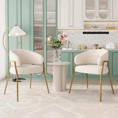 Immagine prodotto di MODFU Sedie da pranzo, set da 2 pezzi, sedie imbottite, sedie da cucina, sedie da soggiorno, gambe dorate, bianco