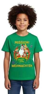 Produktbild von Spreadshirt Weihnachtsmann & Co. KG Mission Weihnachten Kinder T-Shirt, 98/104 (3-4 Jahre), Kelly Green