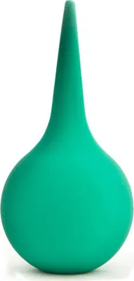 A teal colored nasal aspirator is shown against a white background.