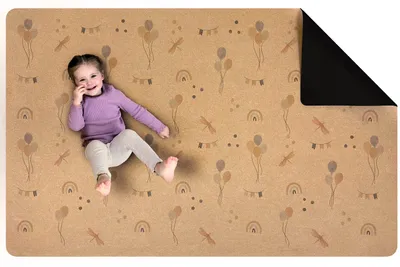 Produktbild von Stillvoller Kinder-Teppich "Balloon" von Little Lemon | aus Kork & Naturkautschuk  | 180x115cm | BPA- & Schadstofffreie Spielmatte | rutschfest