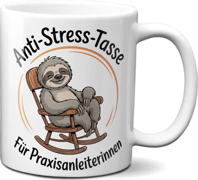 Produktbild von TassenKing Anti-Stress Tasse für Praxisanleiterinnen – lustiger Kaffeebecher aus Keramik 330 ml - mit Faultier-Motiv - Weiß