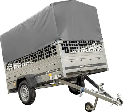Produktbild von Planenanhänger 230x125 Garden Trailer 230 KIPP mit Laubgitteraufsatz, grauer Hochplane, Hochspriegel und Stützrad