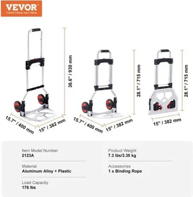 Immagine prodotto di Carrello a mano con portata di 80 kg, ripiegabile e pieghevole, in metallo