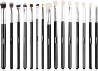 Image de set de 15 pinceaux - Maquillage pour fond de teint, ombre à paupières - Poils doux - Set de pinceaux cosmétiques