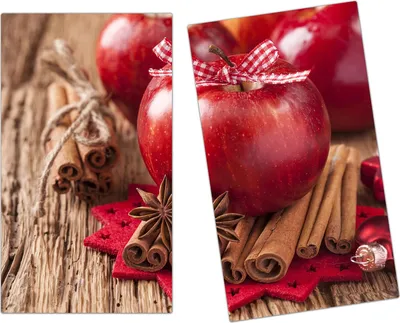 Produktbild von Spritzschutz Herdabdeckplatte Schneidebrett aus Glas Äpfel mit Zimtstangen 2-Teilig (60x52cm)