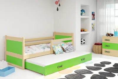 Obrázok produktu pre Detská posteľ s prístelkou a matracom 80x190 FERGUS - borovica / zelená