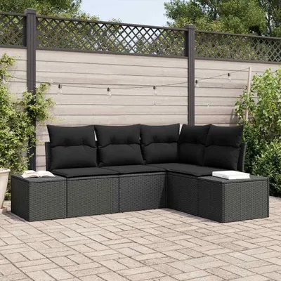 Image de Maison Exclusive - Ensemble canapé de jardin 4 pièces noir polyrotin