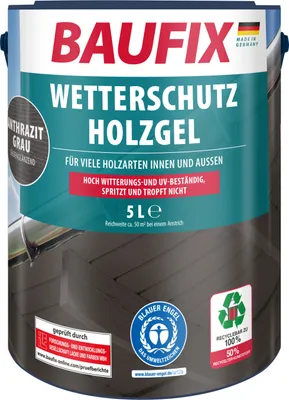 Produktbild von BAUFIX Wetterschutz-Holzgel anthrazitgrau seidenglänzend, 5 Liter, Holzlasur
