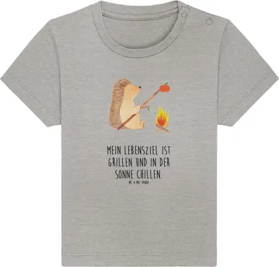 Produktbild von Mr. & Mrs. Panda Babyshirt Igel Grillen 24. - 36. Monat - Heather Grey - Geschenk, , T-Shirt Baby, Ziele, Lustige Sprüche, Organic Shirt, Spruch, Arbeitslos