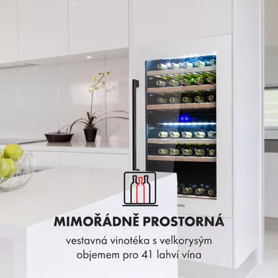 Obrázek produktu pro Klarstein vinotéka, 2 zóny, 132L, vestavná, slim, skleněné dv., 5-22°C, 41 lahví