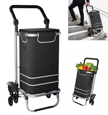 Obrázok produktu pre Nákupný vozík XMTECH s taškou s objemom 56 l, hliníkový rám, 600D Oxford, skladací vozík na nákupy, kempovanie a záhradu, čierny, 100 × 46 × 41 cm