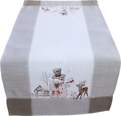 Immagine prodotto di ANNICA runner da tavolo pupazzi di neve ricamo inverno poliestere 40 x 90 cm