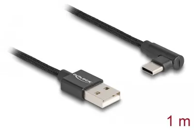 Produktbild von DeLOCK USB 2.0 Kabel Typ-A Stecker zu USB Type-C Stecker gewinkelt 1 m schwarz, 1 m, USB A, USB C, USB 2.0, 0,48 Gbit/s, Schwarz