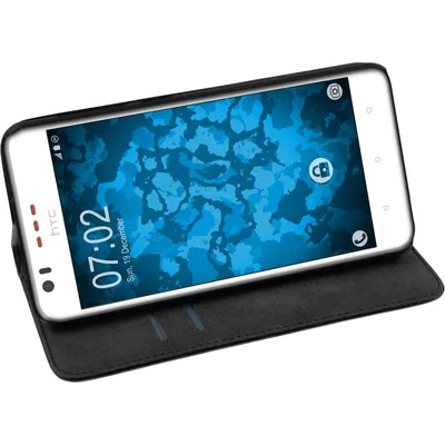 Produktbild von PhoneNatic Kunst-Lederhülle kompatibel mit HTC Desire 825 - Book-Case schwarz + 2 Schutzfolien