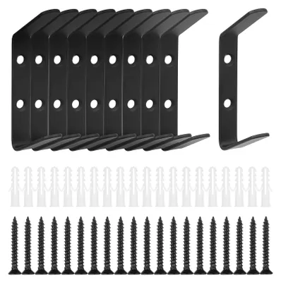 10 Wandhaken aus Kohlenstoffstahl, schwarz, Kleiderhaken mit Schrauben