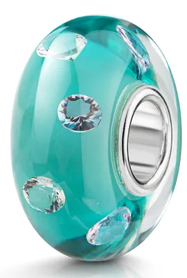 Produktbild von MATERIA by Matthias Wagner Glas Bead Türkis mit Zirkonia - Glasperle Anhänger mit Silber Hülse für Armband / Kette 970