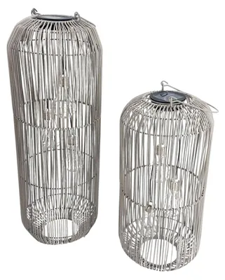 Produktbild von LED Solar Laternen, grau, 45 & 60cm - in Rattan Optik, Zylinder