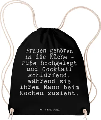 Produktbild von Mr. & Mrs. Panda Beutel Rucksack Frauen gehören in die... - Schwarz - Geschenk, wander, sporttasche klein, Ehemann, Hochzeitstag, Stoffbeutel, Turnbeutel, Mann, Frau