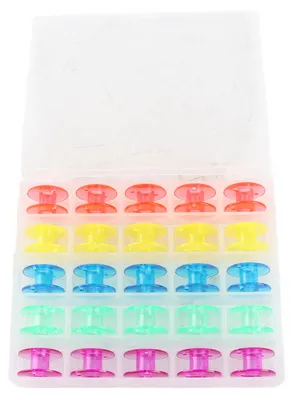 Produktbild von Nähmaschinenspulen, bunte Stickspulen aus Kunststoff mit Aufbewahrungsbox zum Nähen und Quilten