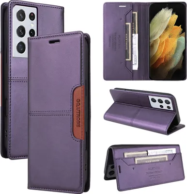 Image de Etui pour Samsung Galaxy S21 Ultra 5G, étui portefeuille en cuir avec fente pour cartes et support Violet