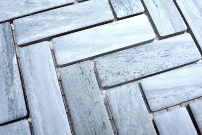 Produktbild von Handmuster Mosaik Fliese Keramik Fischgrät Steinoptik grau Duschrückwand Fliesenspiegel MOS24-SO32_m