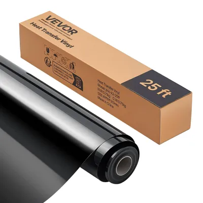 Image de VEVOR Film vinyle transfert thermique Film transfert (304,8 x 7260 mm), rouleau de vinyle thermocollant noir brillant, compatible avec les machines de découpe, pour différents matériaux T-shirts Coussins Chapeaux